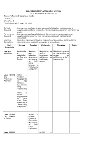 Block Plan Template For The Week In Araling Panlipunan Grade 10 Teacher S Name Erica Jane A Conde Quarter 3r Lesson Plan Templates How To Plan Block Plan