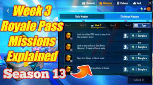 Season 13 Week 3 Royale Pass Missions Explained Pubg Mobile Week 3 Rp Missions Pubg Season 13 Youtube