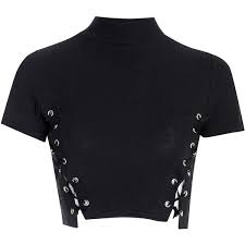 Black And White Crop Top Long Sleeve Black Polo Neck Crop Top With Lace Up Sides Crop Top And Shorts Short Sleeve Tops Tees Short Sleeves Tops