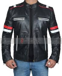 Black And White Striped Jacket Mens Richmond Premium Black Red And White Striped Racing Leather Jacket White Leather Jacket Leather Jacket Men Jackets
