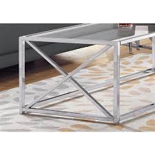 Polished chrome plated metal base. Monarch Specialties Monarch Rectangular Glass Coffee Table 44 In Chrome Rona