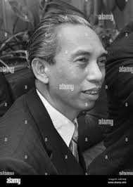 Arrival Adam Malik, Indonesian Minister of Foreign Affairs at Ypenburg  picked up by Minister Luns. Adam Malik and Minister Luns Stock Photo