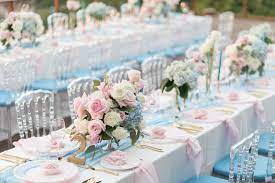 Glam Pink Blue And Gold Ocean View Wedding In Thailand Light Pink Wedding Pink Centerpieces Flower Centerpieces Wedding