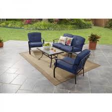 4pc Metal Conversation Set Garden Patio Coffee Table Chair Blue Cushion Loveseat 355 24end Date Feb 07 08 3 Coffee Table With Chairs Blue Cushions Love Seat