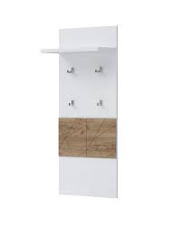 Kompaktgarderobe in hochglanz weiß, bestehend aus kleiderschrank, paneel und kommode, gesamtmaß der garderobe: Garderobe Manase 12 Farbe Eiche Braun Weiss Hochglanz 126 X 59 X 22 Cm H X B X T