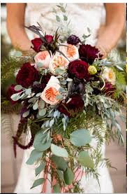 Roses, carnations, hydrangeas, peonies, greenery, orhids, lilies Gorgeous Cascade Of Burgundy And Blush Peonies Bridal Bouquet Inspiration Wedding Flowers Wi Flower Bouquet Wedding Bridal Bouquet Peonies Wedding Bouquets