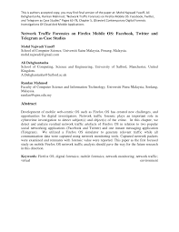 Uncovering fraud and corruption in complex scenarios and high risk environments. Pdf Network Traffic Forensics On Firefox Mobile Os Facebook Twitter And Telegram As Case Studies