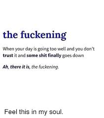 Memes Shit And The Fuckening When Your Day Is Going Too Well And You Don T Trust It And Some Shit Finally Goes Down Ah Dont Trust Memes Quotes Feelings