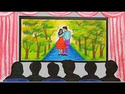 How To Draw Scenery Of Movie Theater Step By Step Youtube Drawings Art Art Drawings