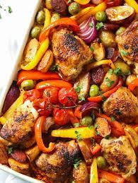 How to make simple snacks for begginers. Spanish Chicken And Chorizo Tray Bake Recipe Quick One Pan Dinner