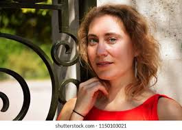 48 Year Old Woman Blue Dress Stock Photo 2161801677