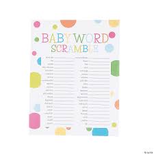 With this baby shower word game your guests will have fun, trying to unscramble all the baby related words on the game sheet, while competing to be winner. Baby Word Scramble Oriental Trading