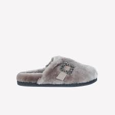 NUTRIA SHEEPSKIN MULES WITH CRYSTAL BUCKLE MARCUS