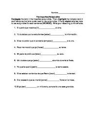 Spanish Imperfect Subjunctive Worksheet Imperfect Spanish Spanish Imperfect Subjunctive Subjunctive Spanish