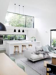 Gallery of 50 inspirational scandinavian style living rooms. Clean Open Space White Kitchen And Living Room With Black Decor Interior Design Home Interior Architecture