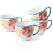 Glass pint jar country style if you want to use a lid on your jar use this style only thick glass stands up well. The Pioneer Woman Vintage Bloom 4 Piece 16 Ounce Coffee Cup Set White Walmart Com Walmart Com