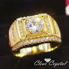 Luxury Large Clear Men Ring In 16k Yellow Gold Filled Engagement Rings For Men Silver Engagement Rings Rings For Men