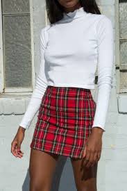 Black And White Checkered Skirt Outfit Ideas Summer Basics Plaid Outfits Red Skirt Outfits Red Plaid Skirt