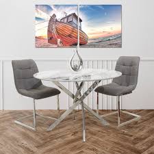 See more ideas about luxurious dining table, dining table, dining. Shop Round Dining Table Marble Finish Top With Chrome Legs Galeria Home Store
