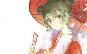 Wallpaper hd of painting, anime, anime girls, short hair, green eyes, touhou, green hair, jungle, kagiyama hina, screenshot. Vocaloid Kimono Green Eyes Short Hair Green Hair Blush Red Anime Art Vocaloid