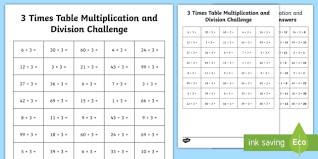 How to read multiplication table? 3 Times Table Multiplication And Division Challenge Worksheet