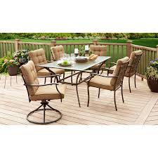 Shop Garden Treasures Eastmoreland Glass Top Textured Brown Rectangle Patio Dining Table At Lowes Com Patio Dining Table Patio Outdoor Furniture Sets