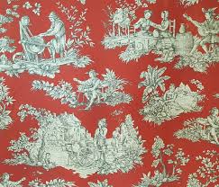 Stof france cherubin duck cabernet. French Pastoral Toile Fabric Red 652