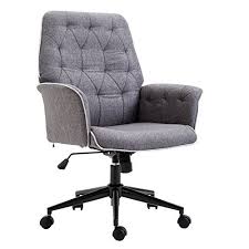 Homcom Adjustable Modern Linen Upholstered Office Chair With Lumbar Support And Arms Homcom In 2020 Home Office Chairs Upholstered Office Chair Swivel Office Chair