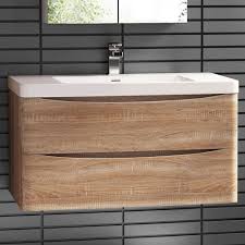 900 X 550mm Wall Mount Modern Oak Bathroom Vanity Unit Stone Countertop Basin Bathroom Vanity Units Oak Bathroom Vanity Bathroom Cabinets Designs