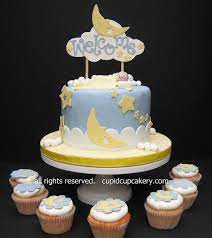 Stars Moon Baby Shower Cake Cupcakes By Cupid Cupcakery Moon Baby Shower Cake Shower Cakes Baby Shower Cakes