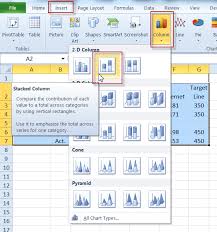 Insert Clustered Stacked Column Chart Ribbon Selection