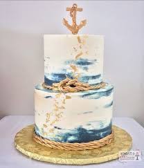 Nautical Gold Leaf Wedding Cake Rope And Anchor Decor Nautical Theme Wedding Cake Wi Nautical Theme Wedding Cake Beach Wedding Cake Nautical Wedding Cakes