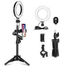 6 Led Ring Light Camera Lamp With Tripod Stand Phone Holder For Video Live Ebay