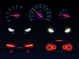 Download Glowing In Darkness Blue Red And White Light Car Front Back Headlights Speedometer And Tachometer Scales Battery Fuel Or Oil Level Indicators 3d In 2020 Warning Lights Car Front Car Mechanic