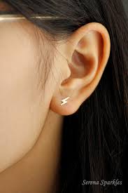 10k Solid Gold Lightning Bolt Stud Earrings, Dainty Gold Earrings,  Minimalist Ear Studs, Tiny Gold Earrings, Small Gold Studs, Helix Studs