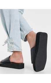 London Rebel Mini Flatform Nineties Sandals With Square Toe In Black Lyst