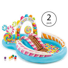 Intex Kids Inflatable Candy 9 7ft X 6 25ft X 51in Pool With Waterslide 2 Pack Wish Splash Pool Kid Pool Kiddie Pool