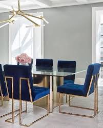 Okay I Am Obsessed With These Blue Velvet Chairs With Gold Legs They Would Make Any Dinning Room Pop Apartment Dining Room Apartment Dining Dining Room Design