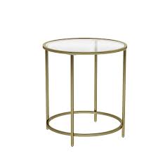 Amazon Com Vasagle Round Side Table Tempered Glass End Table With Golden Metal Frame Small Coffee Table Beds Bout De Canape Table D Appoint Table De Chevet