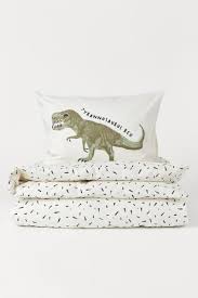 Patterned Duvet Cover Set Nat White Tyrannosaurus Rex Home All H M Us In 2020 Duvet Cover Sets Duvet Cover Pattern Duvet Covers