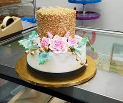 Flower Cake Gold Njcakes Customcakes Palermobakery Custom Cakes Wedding Cake Bakery Cake