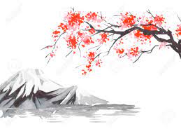 Japanese dolls in cute costumes in a smiling woman in black and white. Japan Traditional Sumi E Painting Fuji Mountain Sakura Sunset Stock Photo Picture And Royalty Free Image Image 116755593