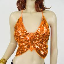 Shiny Sexy Women Halter Back Lace Up Festival Raves Crop Top Tribal Belly Dance Beaded Sequin Top Padded Bandage Butterfly Bra Camis Aliexpress