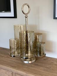 2 hurricane red glass pillar candle holders large votive resin stands new in box. Cluster Candle Stand Smoked Glass Pillar Candle Centrepiece Gingerinteriors Co Uk