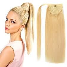 Curly's length is measured in its straight state. Amazon Com 18 Straight Wrap Around Ponytail Human Hair Extensions For Women 100gram Bleach Blonde 613 Beauty