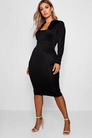 Plus Plunge High Collar Midi Dress Boohoo High Collar Curve Dresses Plus Size Cocktail Dresses
