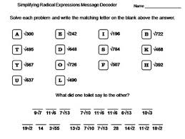 (no algebraic expressions) the worksheet has model problems worked out, step by step. Simplifying Radical Expressions Worksheet Math Message Decoder By Science Spot