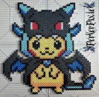Pikachu In A Mega Charizard X Hoodie By Perlerpixie Pokemon Perler Beads Hama Beads Pokemon Pixel Art Pokemon