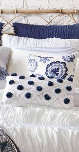 Chelsea Pom Pom Decorative Pillow Grandin Road Blue And White Pillows Bedroom Pillows Hamptons Bedroom