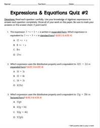 This Product Is A 15 Question Multiple Choice Quiz That Can Be Given In The Middle Of Writing Expressions Writing Algebraic Expressions Equivalent Expressions
